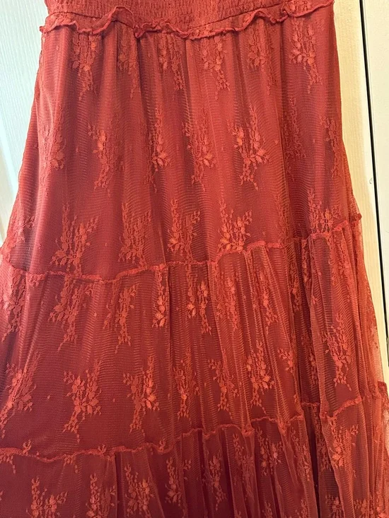 Ember Women’s Rust Lace/Mesh Tiered Midi Dress  Sz. M - Picture 11 of 13